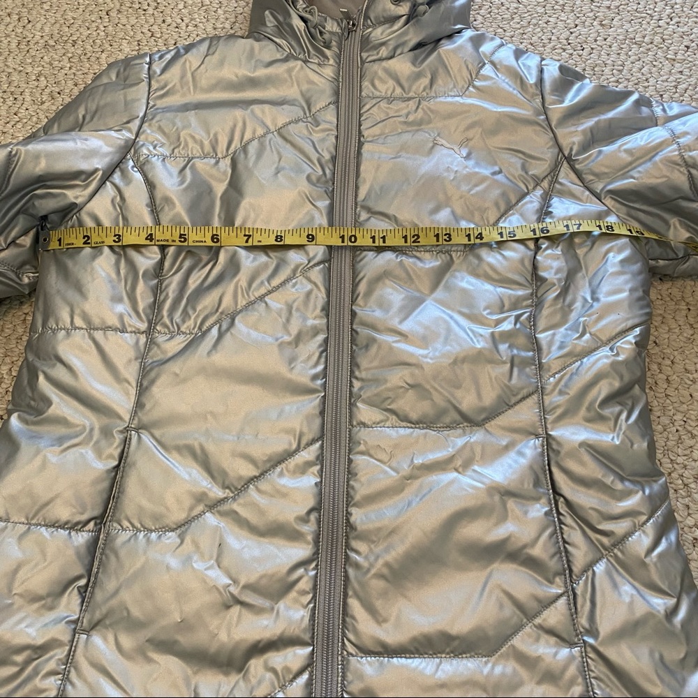 Puma Hooded Puffer Jacket Size Medium Silver - Picture 9 of 16